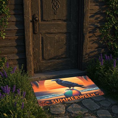 Summerween Raven On Beach Ball Rubber Doormat