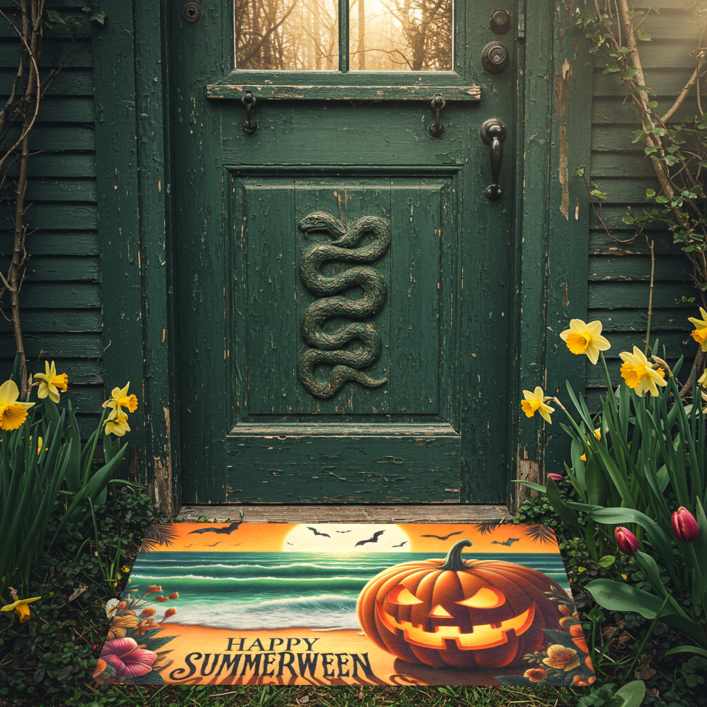 Happy Summerween Pumpkin Rubber Doormat