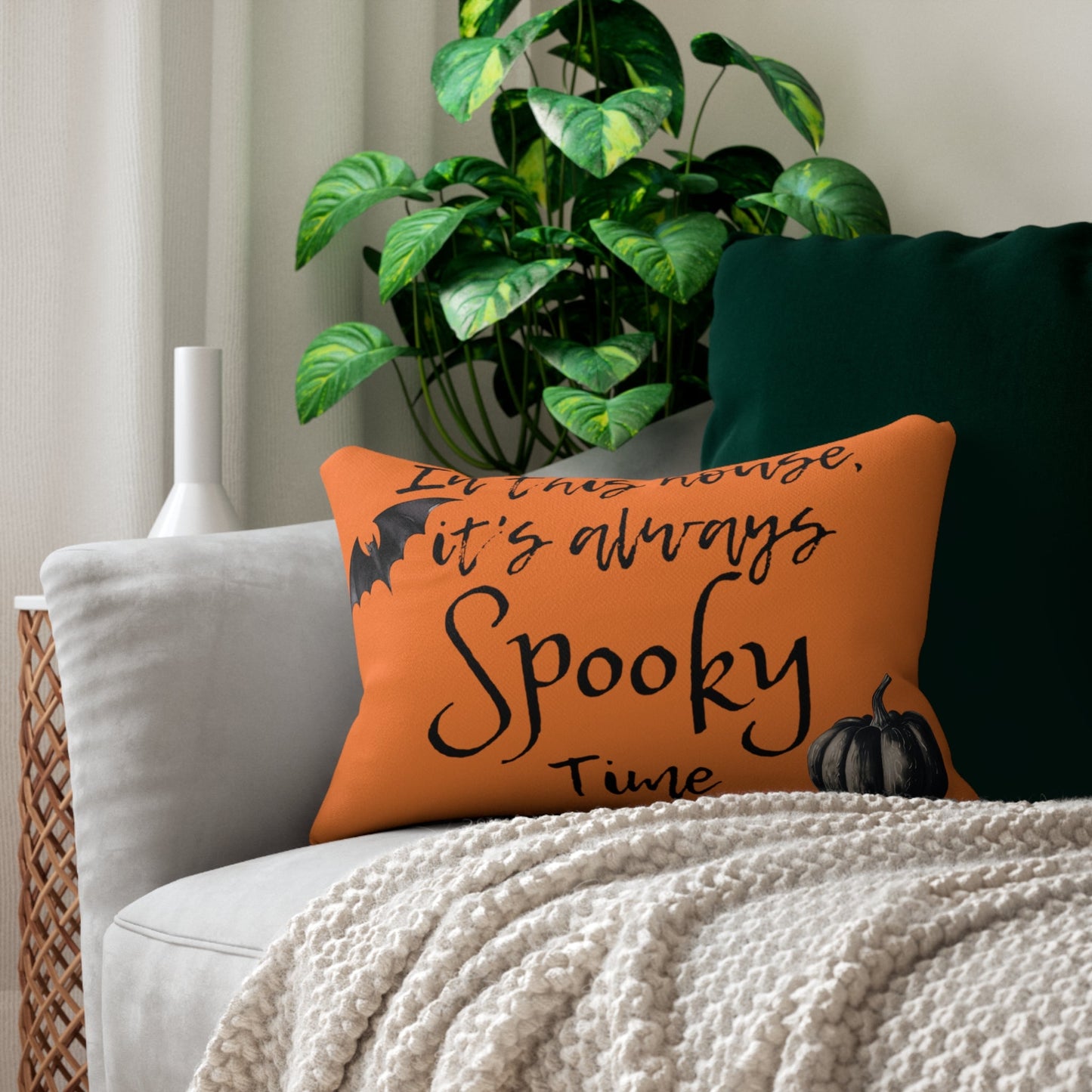 In This House It's Always Spooky Time Lumbar Throw PillowHome DecorVTZdesigns20" × 14"All Over PrintAOPbat