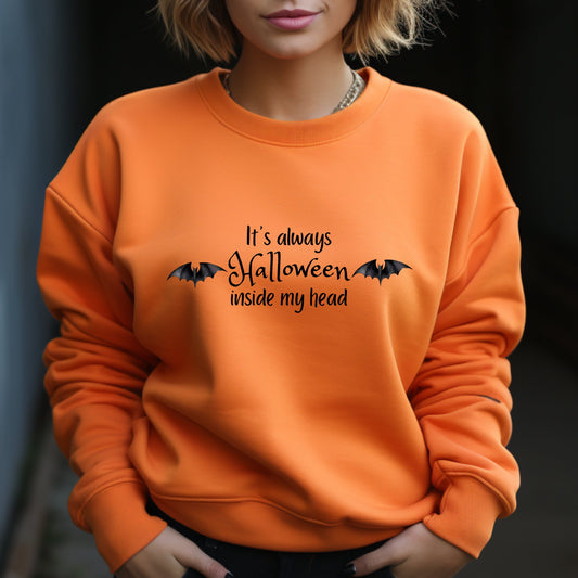 It's Always Halloween Inside My Head Pullover Crewneck SweatshirtSweatshirtVTZdesignsSMaroonbatsCrew neckDTG
