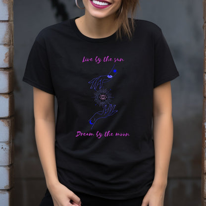 Live By The Sun Dream By The Moon Tee ShirtT - ShirtVTZdesignsNavyScelestialCrew neckDTG