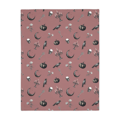 Mauve Halloween Moons Crows Pumpkins Skulls Velveteen Minky Blanket (Two - sided print)Home DecorVTZdesigns40" × 30"academiaAll Over Printantique