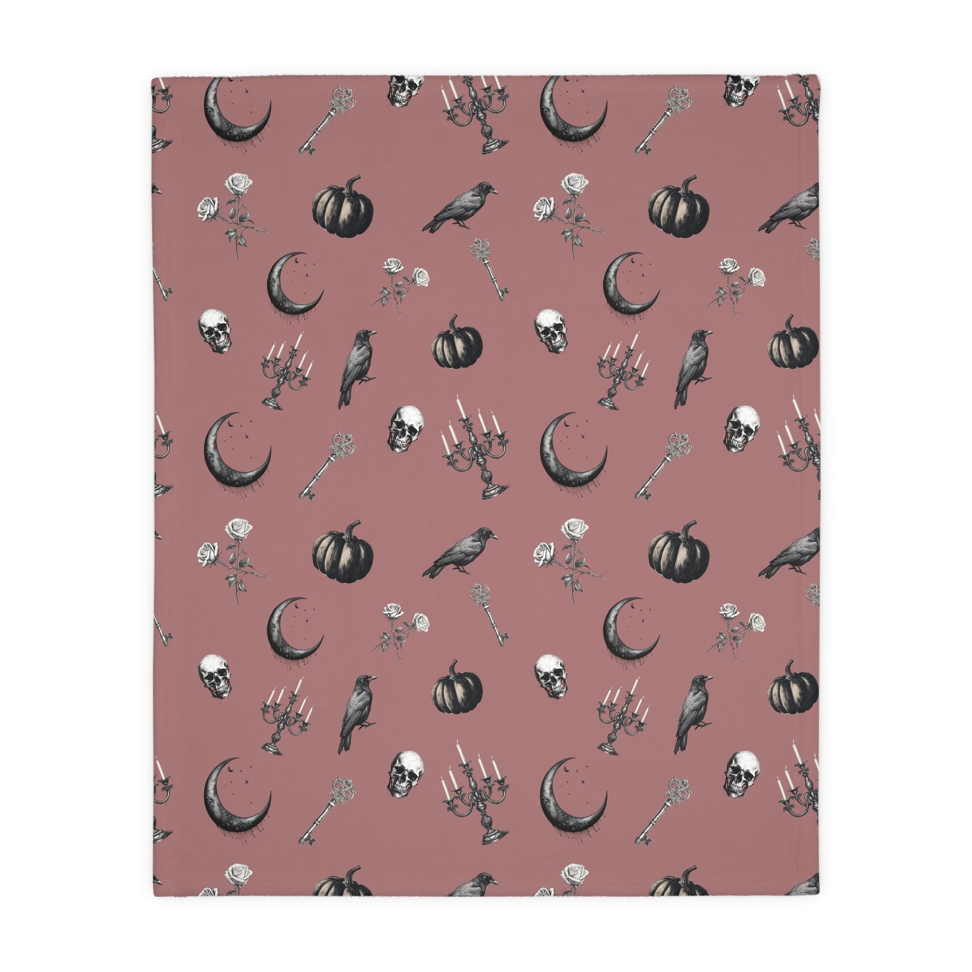 Mauve Halloween Moons Crows Pumpkins Skulls Velveteen Minky Blanket (Two - sided print)Home DecorVTZdesigns60" × 50"academiaAll Over Printantique