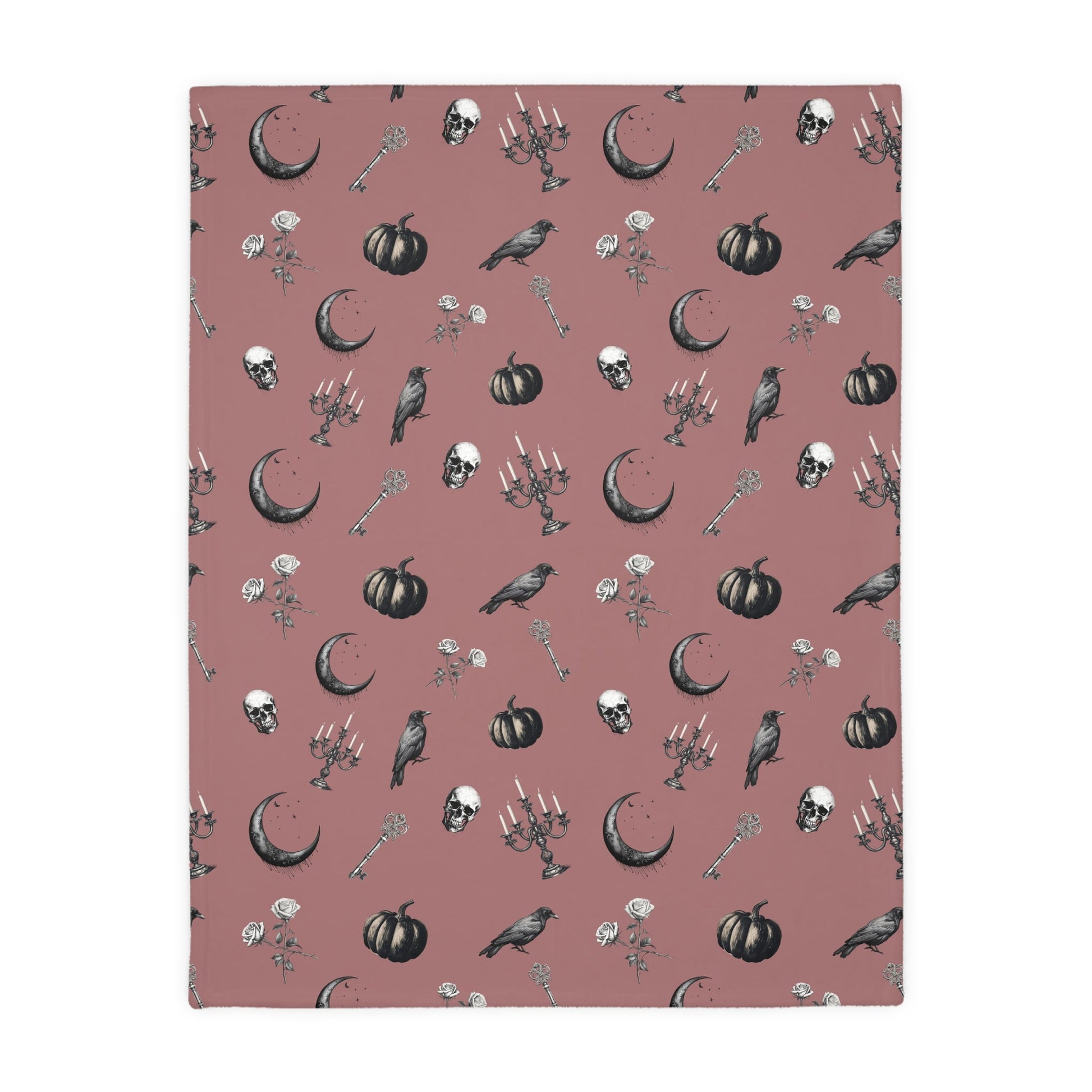 Mauve Halloween Moons Crows Pumpkins Skulls Velveteen Minky Blanket (Two - sided print)Home DecorVTZdesigns80" × 60"academiaAll Over Printantique