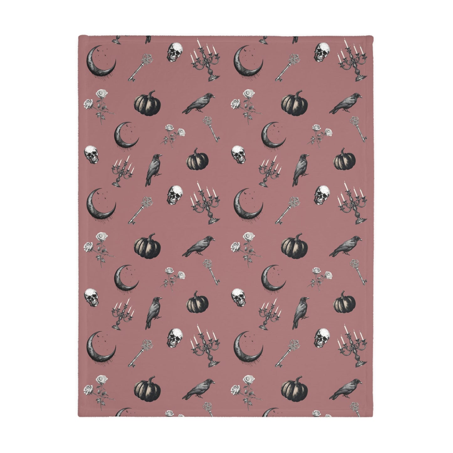 Mauve Halloween Moons Crows Pumpkins Skulls Velveteen Minky Blanket (Two - sided print)Home DecorVTZdesigns60" × 50"academiaAll Over Printantique