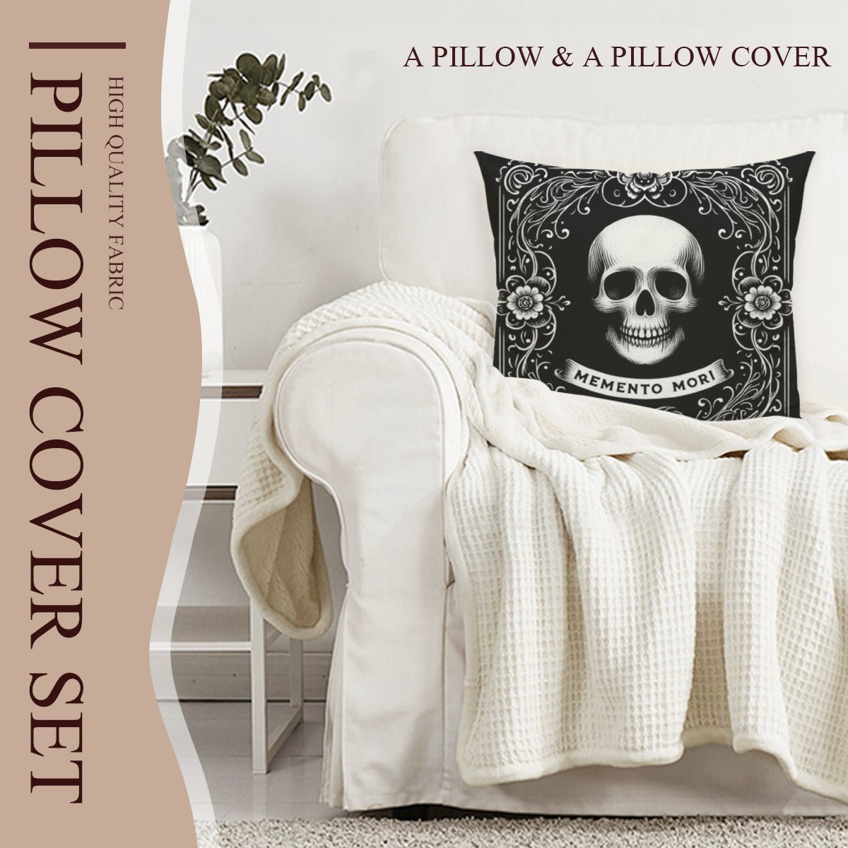 Memento Mori Throw Pillowthrow pillowVTZdesignsWhite16x16Inchdark academiadouble sidedgoth