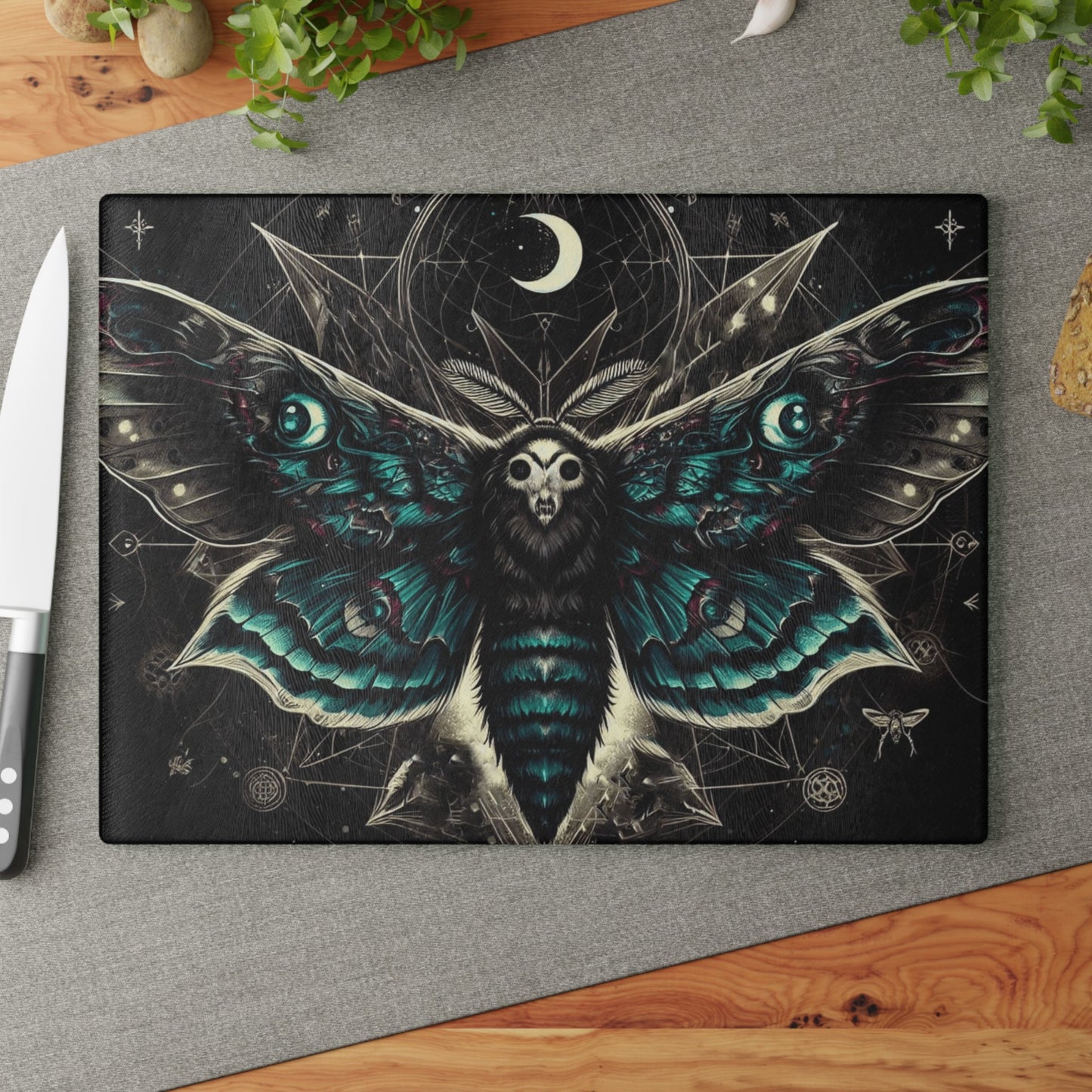 Mystical Moth Glass Cutting BoardHome DecorVTZdesigns11" x 15"RectangleAccessoriesblackcelestial