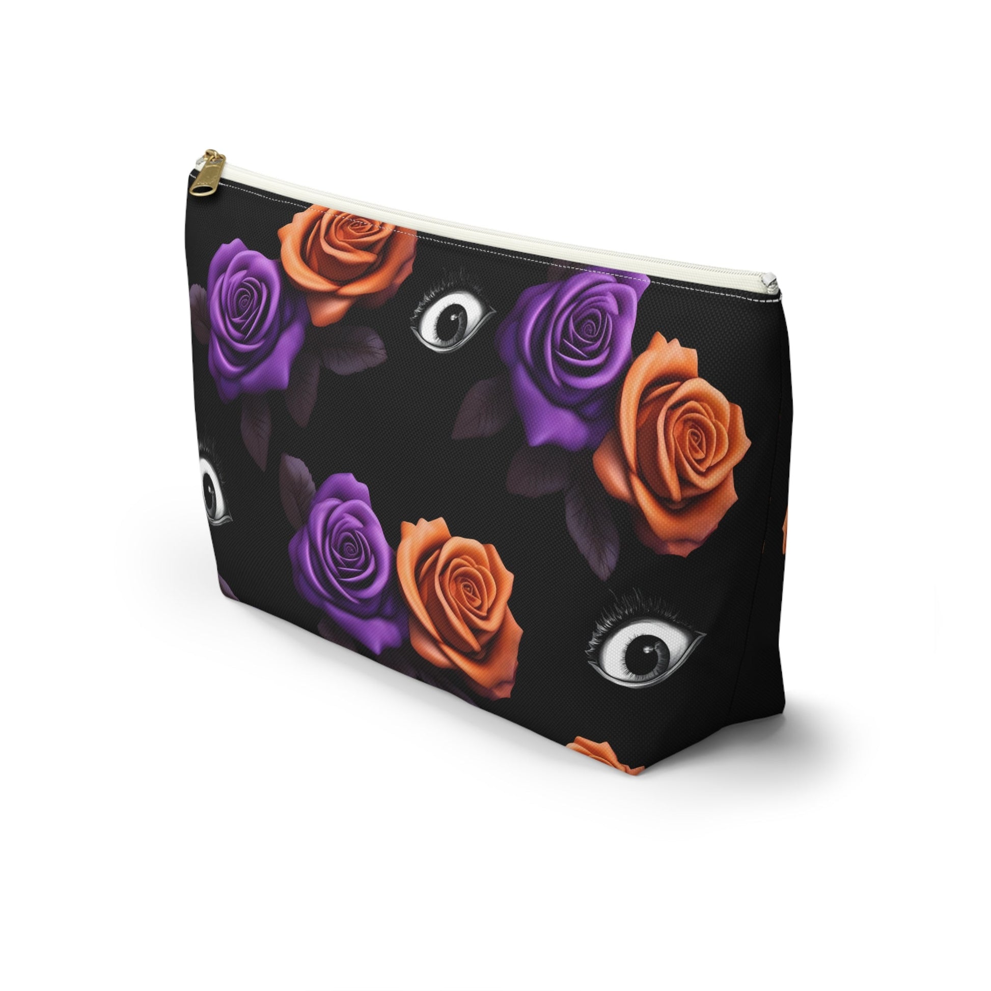 Orange and Purple Roses With Eyeballs Accessory Pouch Cosmetic BagBagsVTZdesignsLargeBlack zipperAccessoriesAll Over PrintAssembled in the USA