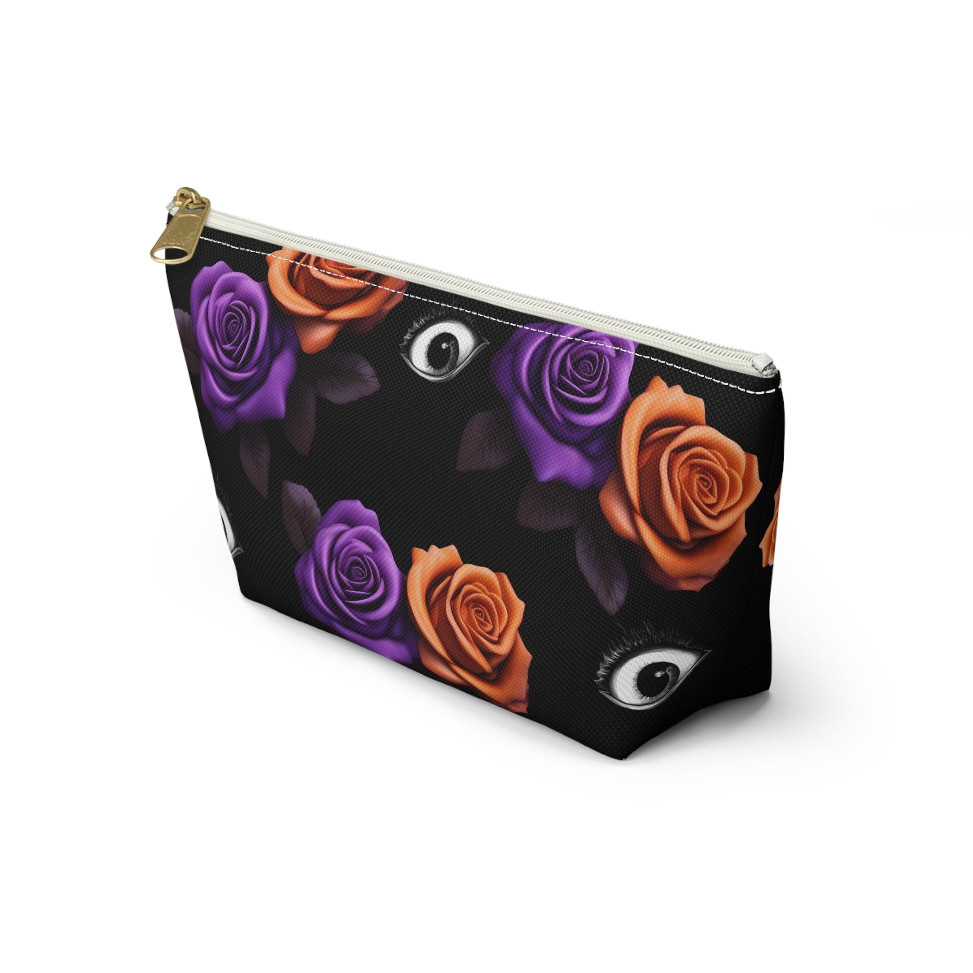 Orange and Purple Roses With Eyeballs Accessory Pouch Cosmetic BagBagsVTZdesignsLargeBlack zipperAccessoriesAll Over PrintAssembled in the USA