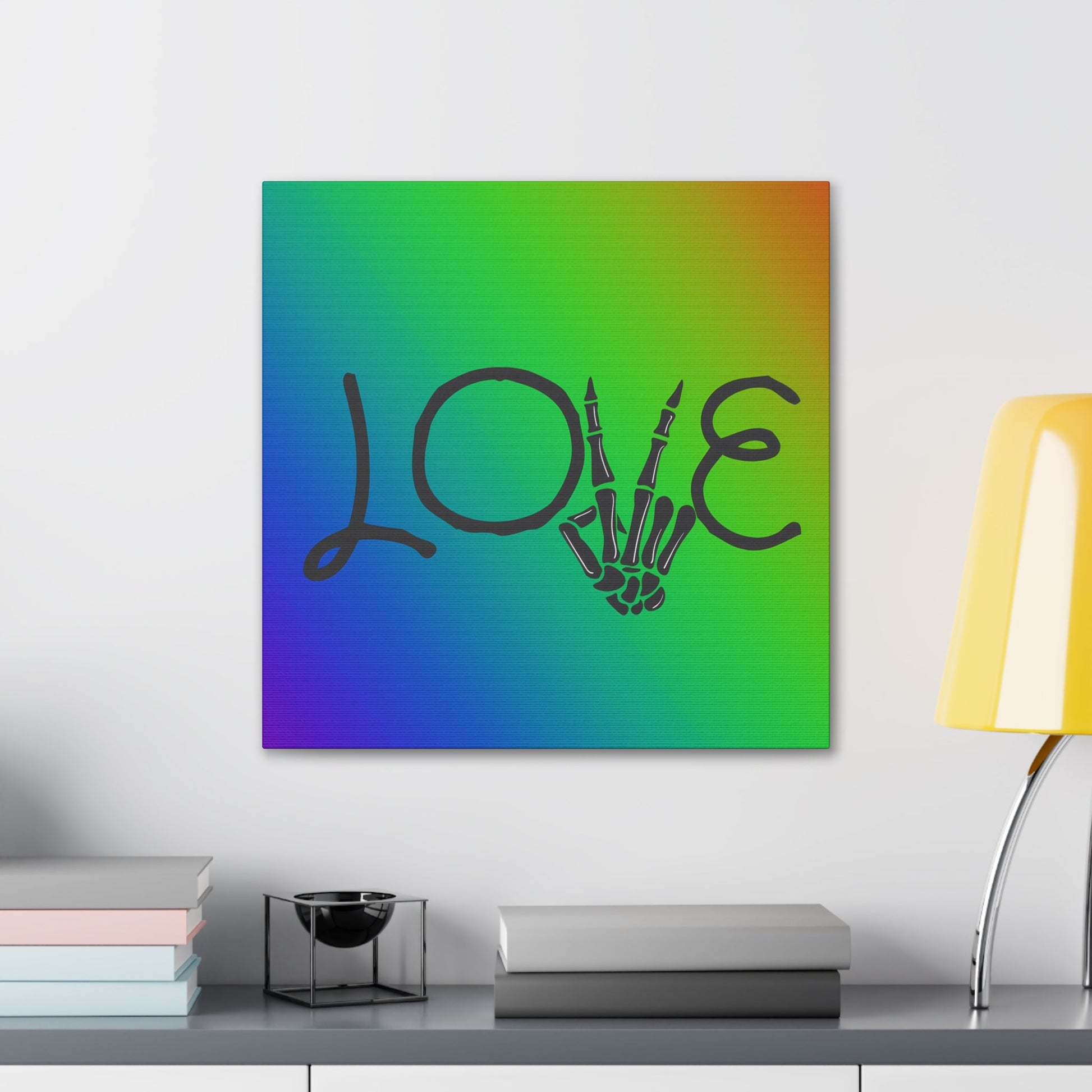 Peace Love Skeleton Hand Rainbow Pride LGBTQ Canvas Gallery Wrap Wall ArtCanvasVTZdesigns20″ x 20″Premium Gallery Wraps (1.25″)Art & Wall DecorCanvasFall Picks