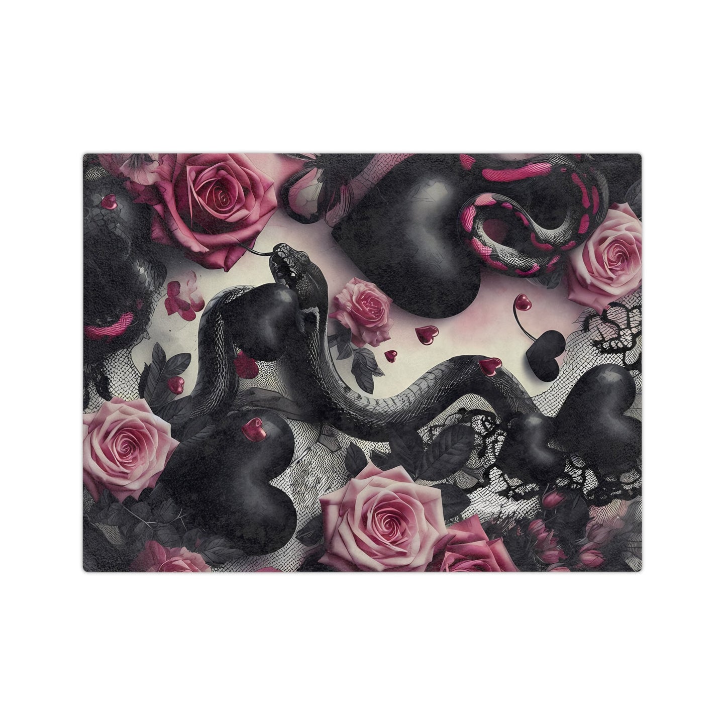 Pink and Black Hearts Snakes and Roses Throw BlanketHome DecorVTZdesigns60" × 50"BedBeddingBlankets