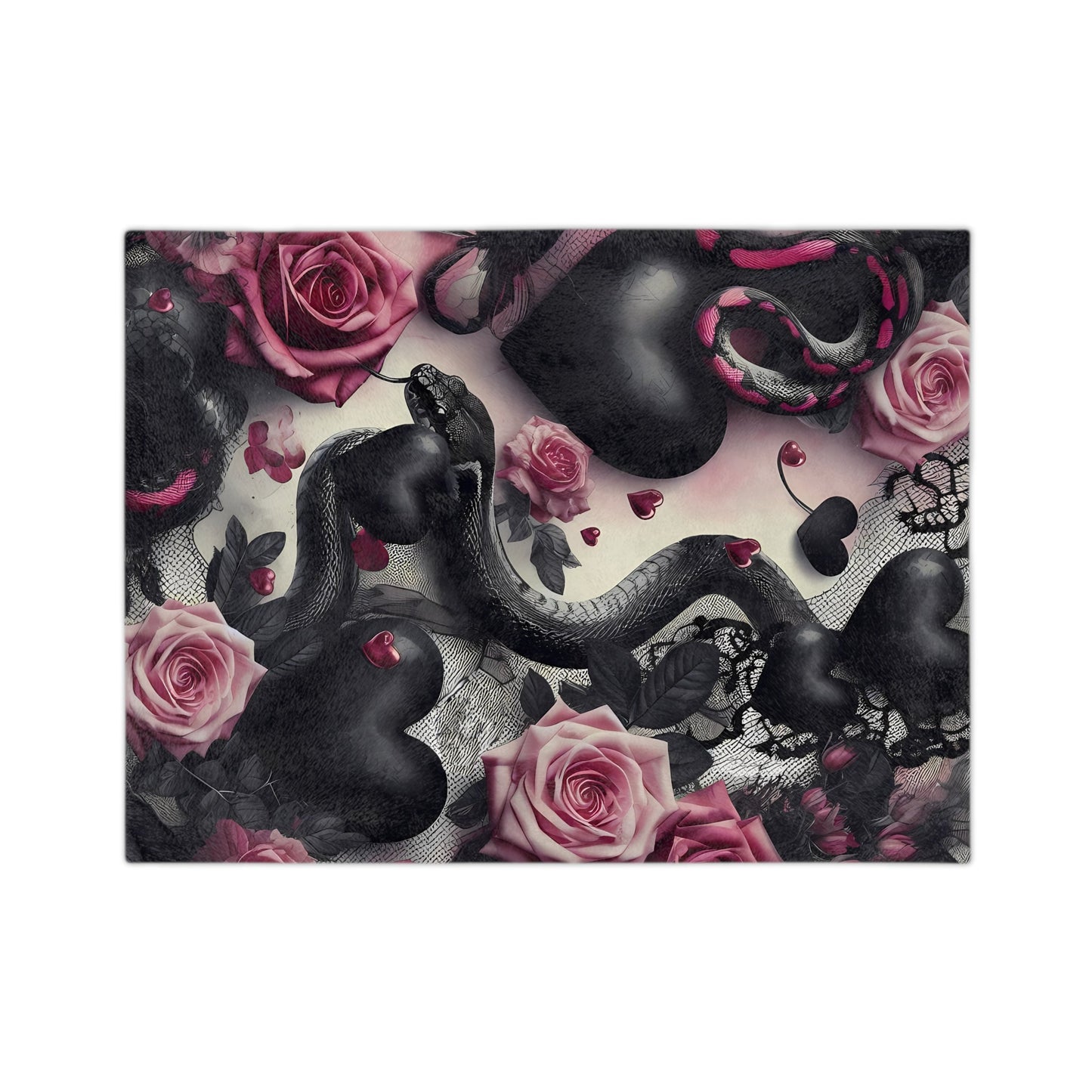 Pink and Black Hearts Snakes and Roses Throw BlanketHome DecorVTZdesigns60" × 50"BedBeddingBlankets