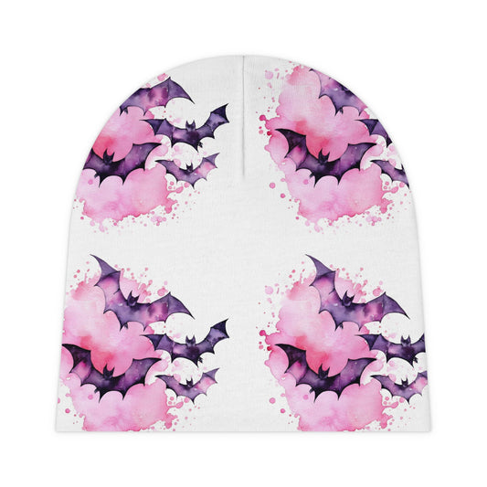 Pink Purple Watercolor Bats Baby Girl Hat Beanie (AOP) HalloweenAll Over PrintsVTZdesignsOne sizeWhiteAccessoriesAll Over PrintAOP