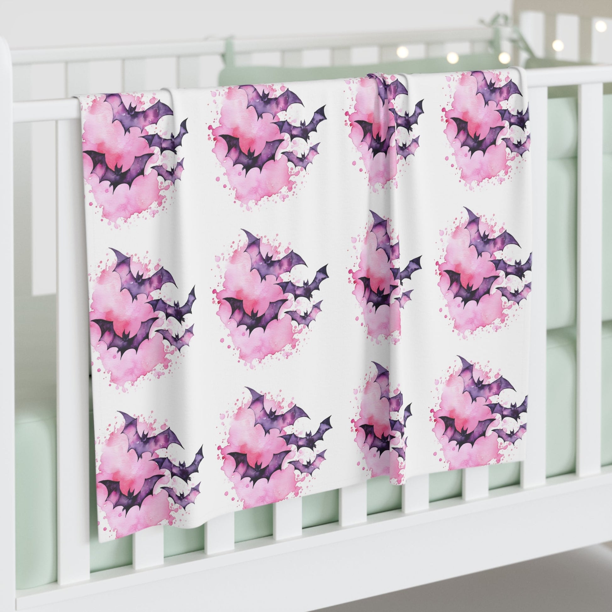 Pink Purple Watercolor Bats Girls Baby Swaddle BlanketHome DecorVTZdesigns30" × 40"WhiteAccessoriesAll Over PrintAOP