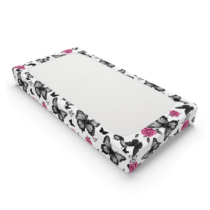 Pink Roses and Black Butterflies Baby Girl Changing Pad CoverAccessoriesVTZdesignsWhite baseOne sizeAccessoriesBabyBaby Accessories