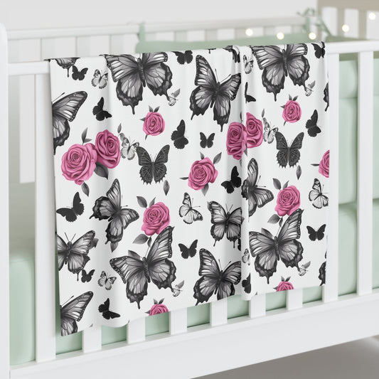 Pink Roses Black Butterflies Girls Baby Swaddle BlanketHome DecorVTZdesigns30" × 40"WhiteAccessoriesAll Over PrintAOP