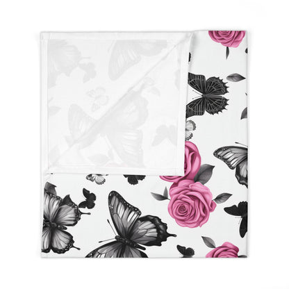 Pink Roses Black Butterflies Girls Baby Swaddle BlanketHome DecorVTZdesigns30" × 40"WhiteAccessoriesAll Over PrintAOP