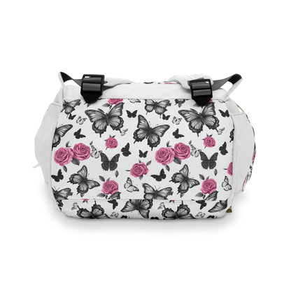 Pink Roses Black Butterflies Girls Multifunctional Diaper Bag BackpackBagsVTZdesigns15.0" × 10.8" × 6.7''AccessoriesAll Over PrintAOP