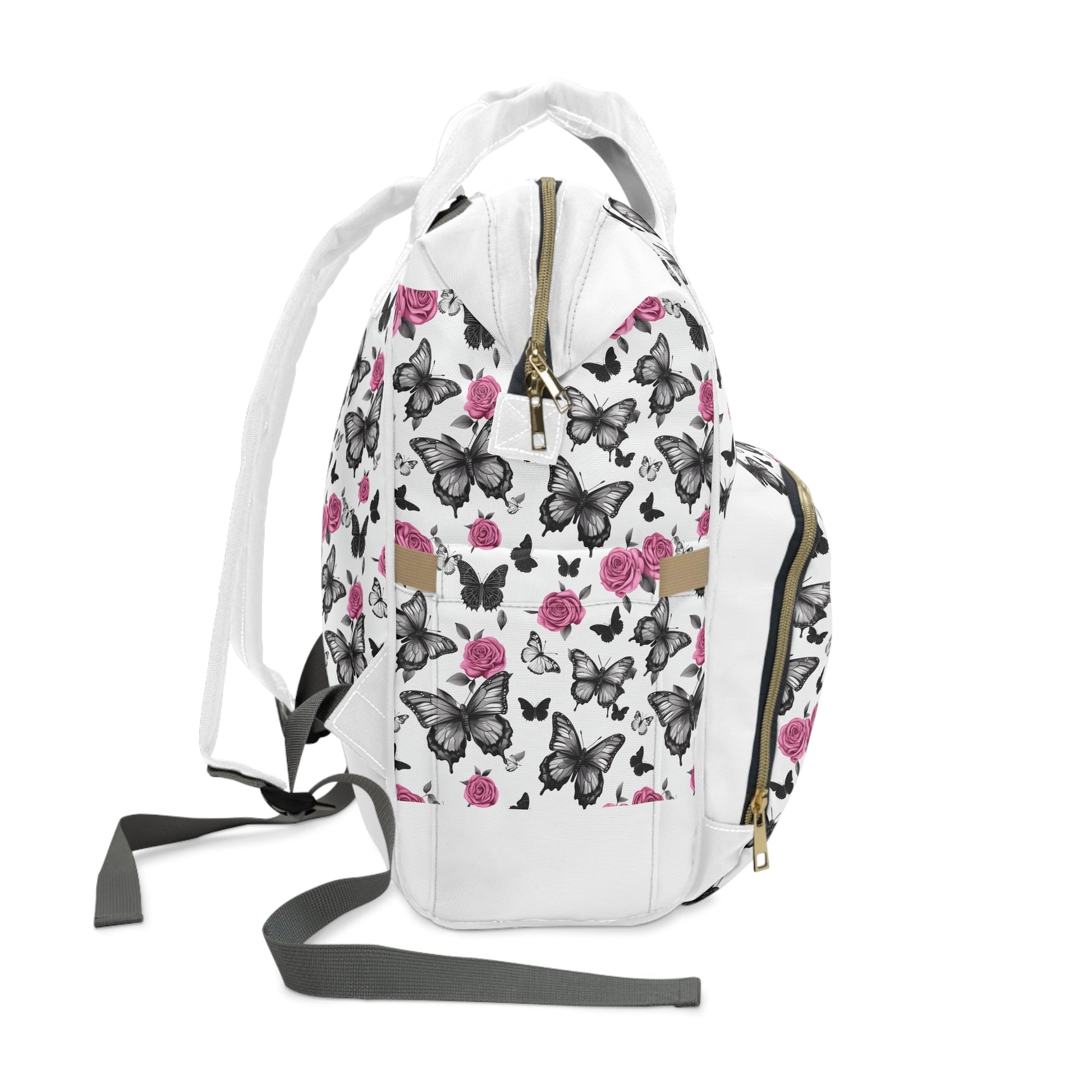 Pink Roses Black Butterflies Girls Multifunctional Diaper Bag BackpackBagsVTZdesigns15.0" × 10.8" × 6.7''AccessoriesAll Over PrintAOP