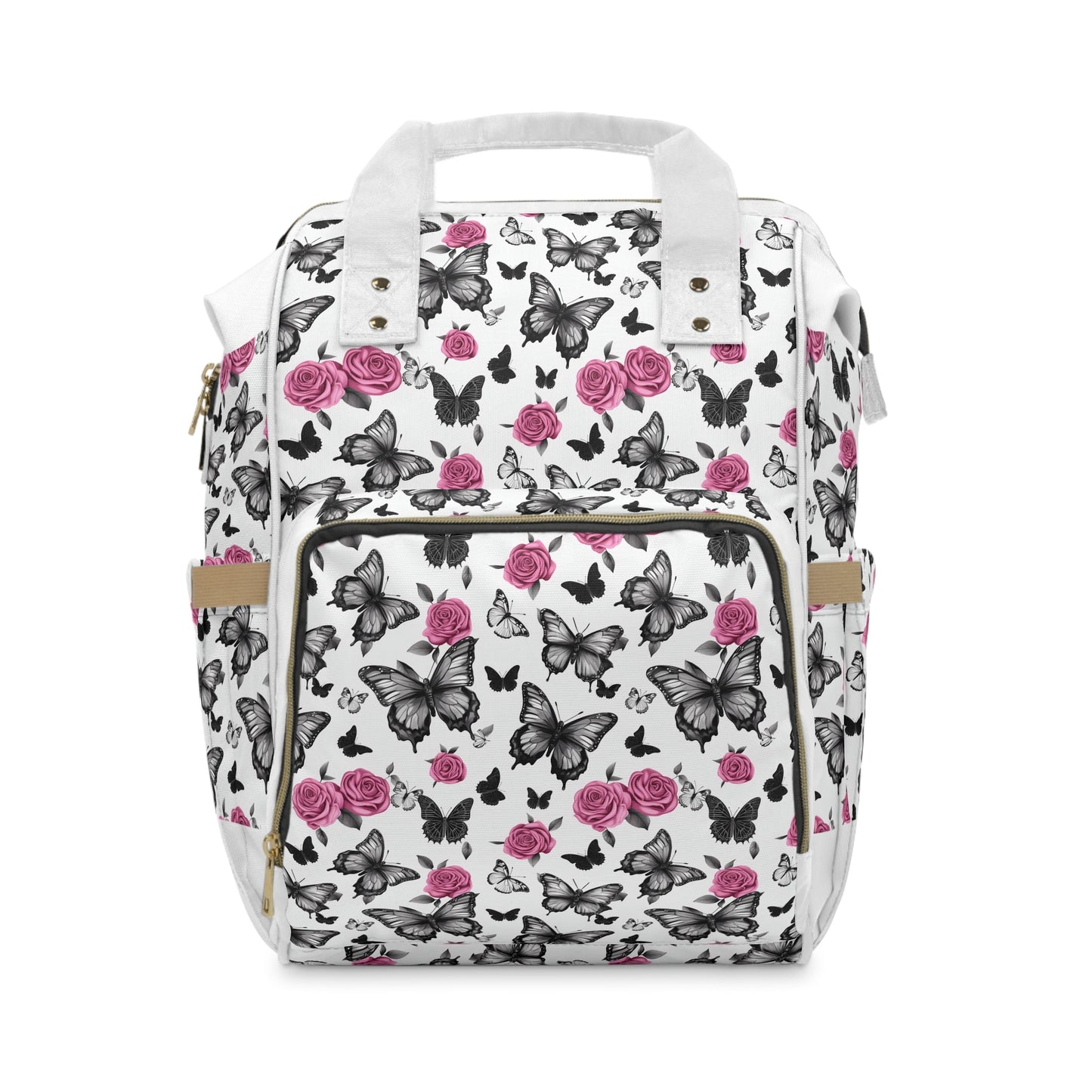 Pink Roses Black Butterflies Girls Multifunctional Diaper Bag BackpackBagsVTZdesigns15.0" × 10.8" × 6.7''AccessoriesAll Over PrintAOP