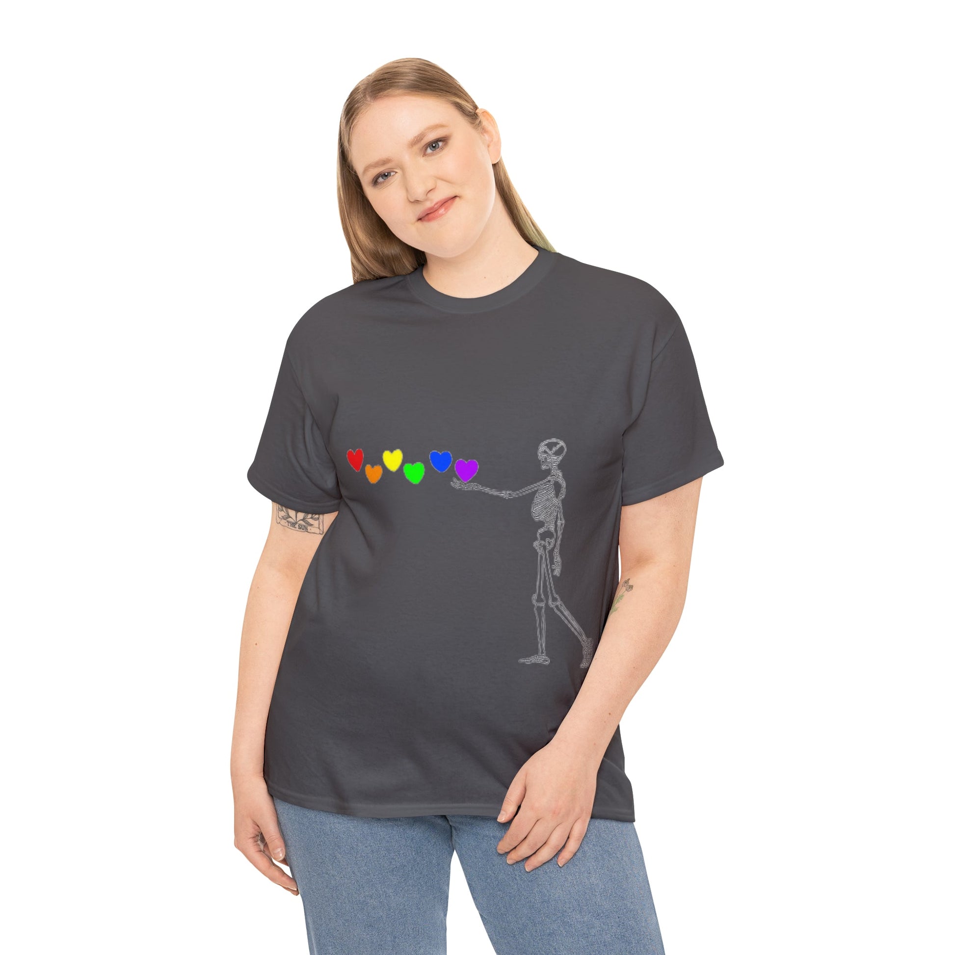 Pride Skeleton Rainbow Hearts Unisex Heavy Cotton Tee ShirtT - ShirtVTZdesignsCharcoalSCrew neckDTGhalloween
