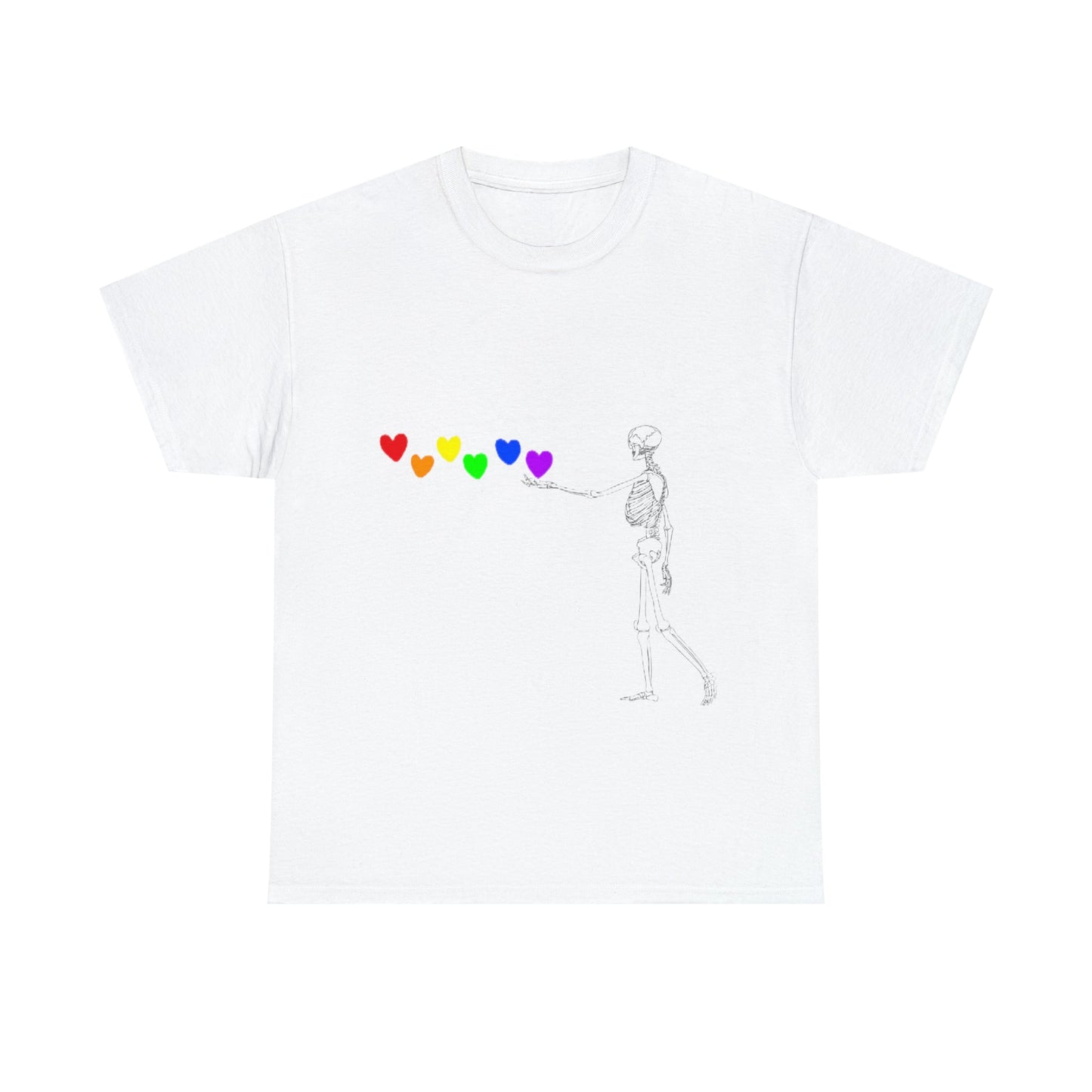 Pride Skeleton Rainbow Hearts Unisex Heavy Cotton Tee ShirtT - ShirtVTZdesignsWhiteSCrew neckDTGhalloween