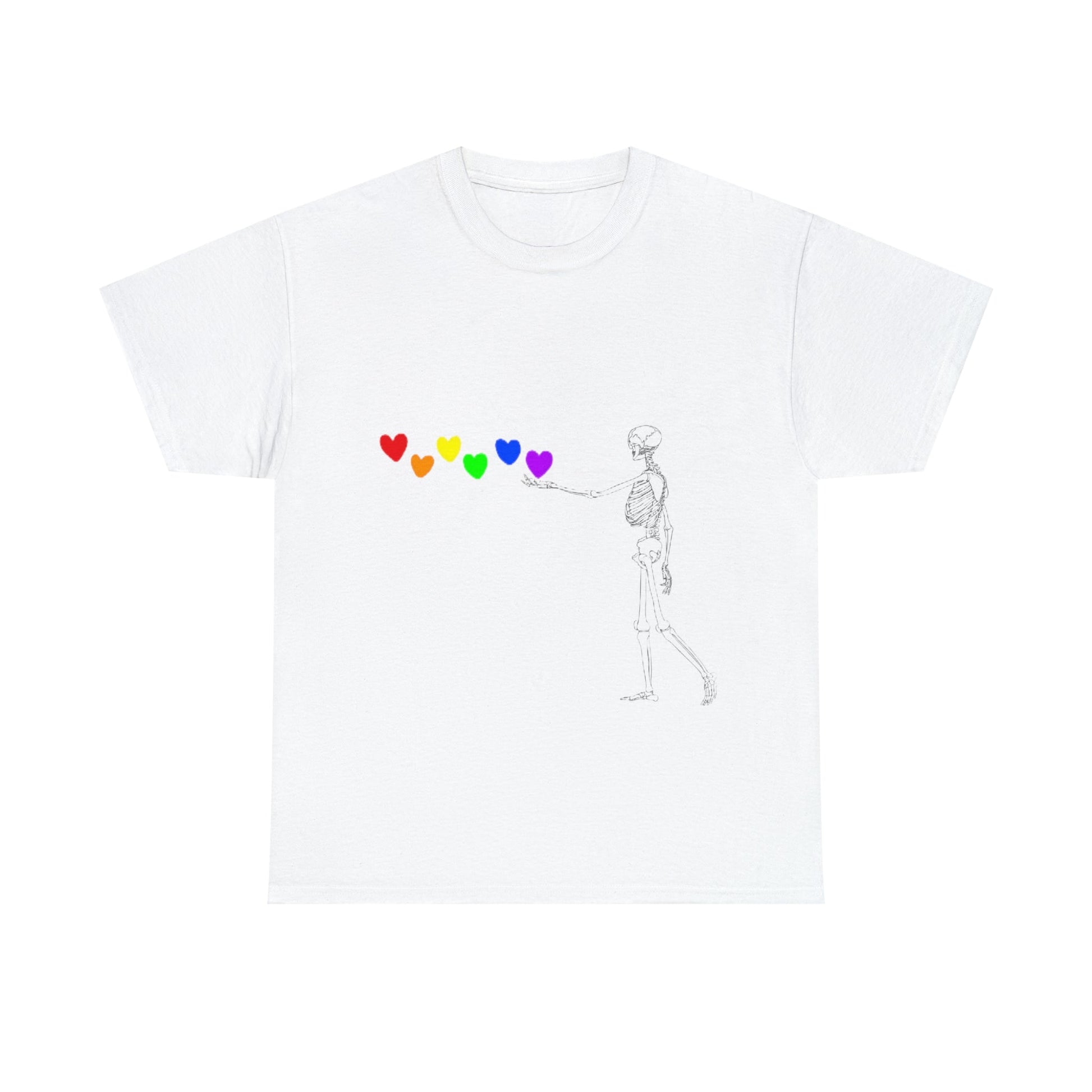 Pride Skeleton Rainbow Hearts Unisex Heavy Cotton Tee ShirtT - ShirtVTZdesignsWhiteSCrew neckDTGhalloween