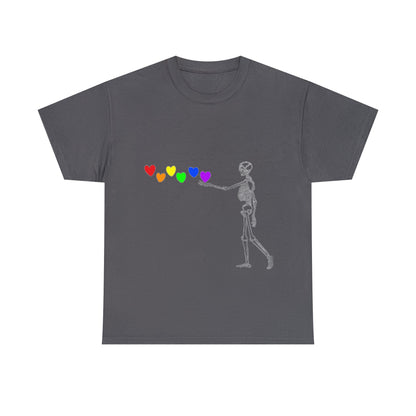 Pride Skeleton Rainbow Hearts Unisex Heavy Cotton Tee ShirtT - ShirtVTZdesignsWhiteSCrew neckDTGhalloween