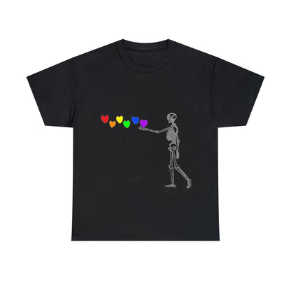 Pride Skeleton Rainbow Hearts Unisex Heavy Cotton Tee ShirtT - ShirtVTZdesignsWhiteSCrew neckDTGhalloween