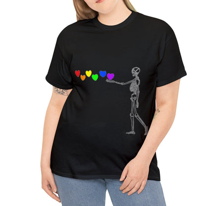 Pride Skeleton Rainbow Hearts Unisex Heavy Cotton Tee ShirtT - ShirtVTZdesignsBlackSCrew neckDTGhalloween