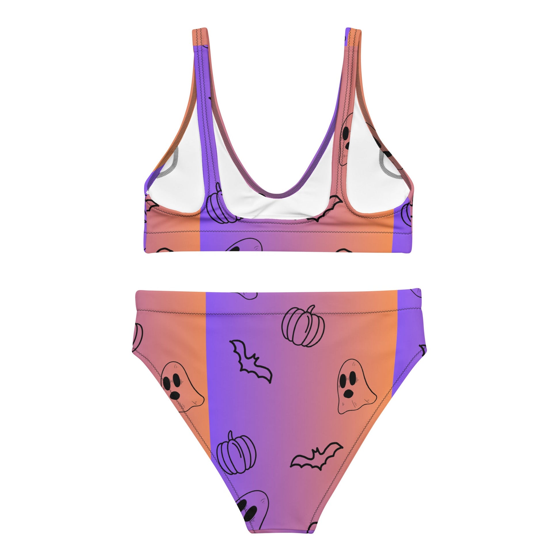 Purple Orange Ombre Halloween Bats Ghosts Pumpkins High Waisted BikiniVTZdesignsXSgradienthalloweenombre