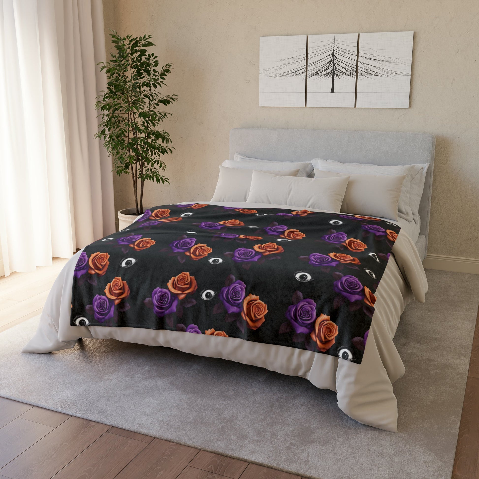 Purple Orange Roses and Eyes Throw BlanketHome DecorVTZdesigns50" × 60"BedBeddingBlankets