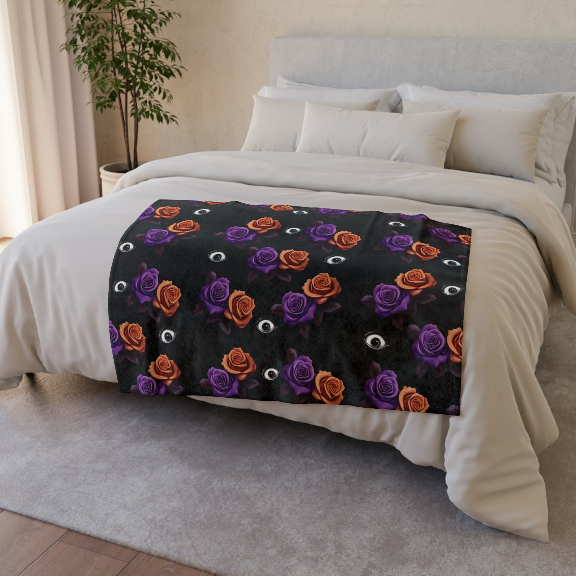 Purple Orange Roses and Eyes Throw BlanketHome DecorVTZdesigns50" × 60"BedBeddingBlankets