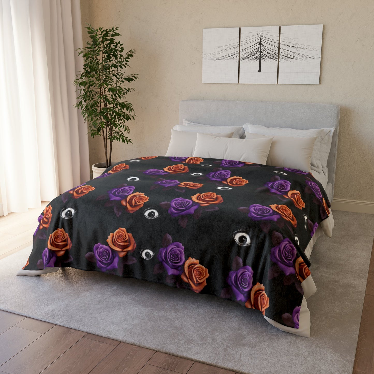 Purple Orange Roses and Eyes Throw BlanketHome DecorVTZdesigns50" × 60"BedBeddingBlankets