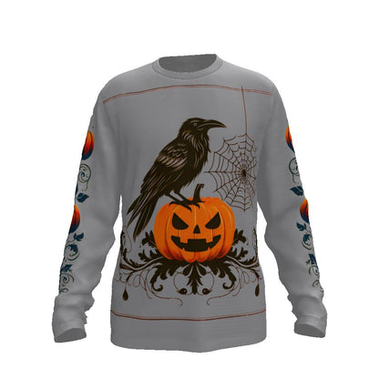 Raven and Pumpkin on Ornate Flourish Long Sleeve Tee ShirtLong - sleeveVTZdesignsFormal GraySclothesclothingcrow