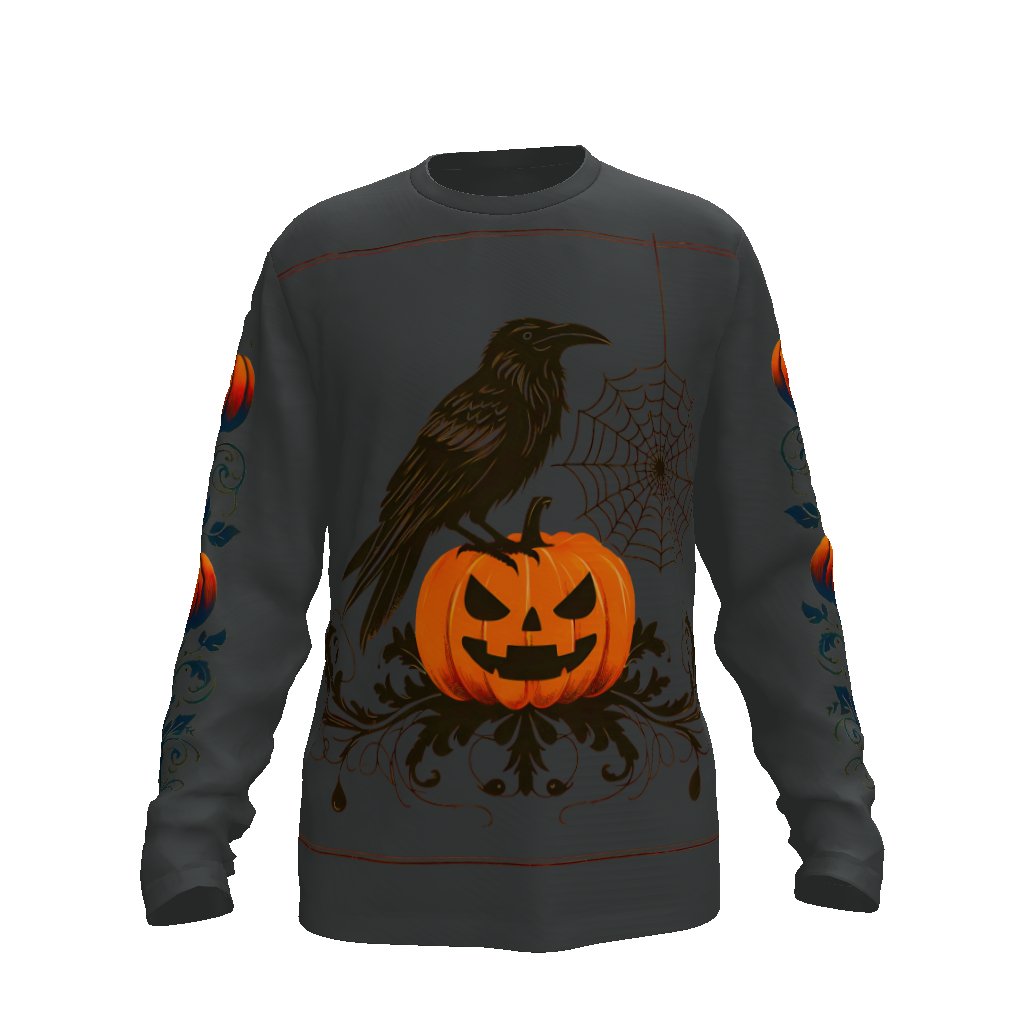 Raven and Pumpkin on Ornate Flourish Long Sleeve Tee ShirtLong - sleeveVTZdesignsPirate BlackSclothesclothingcrow