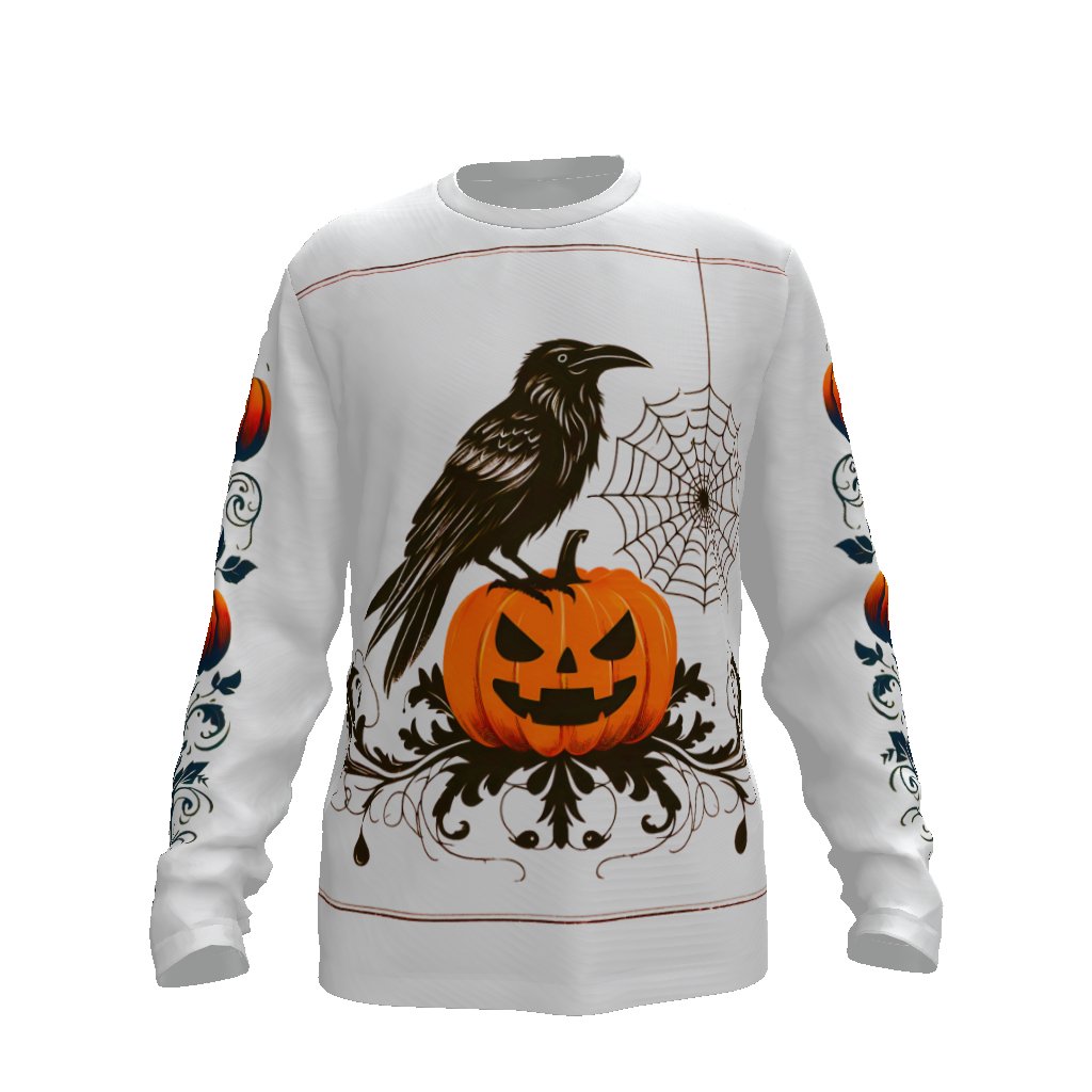 Raven and Pumpkin on Ornate Flourish Long Sleeve Tee ShirtLong - sleeveVTZdesignsLucent WhiteSclothesclothingcrow