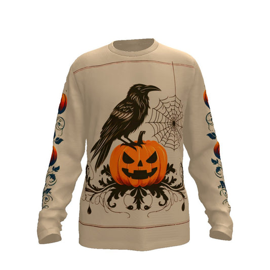 Raven and Pumpkin on Ornate Flourish Long Sleeve Tee ShirtLong - sleeveVTZdesignsHoney PeachSclothesclothingcrow