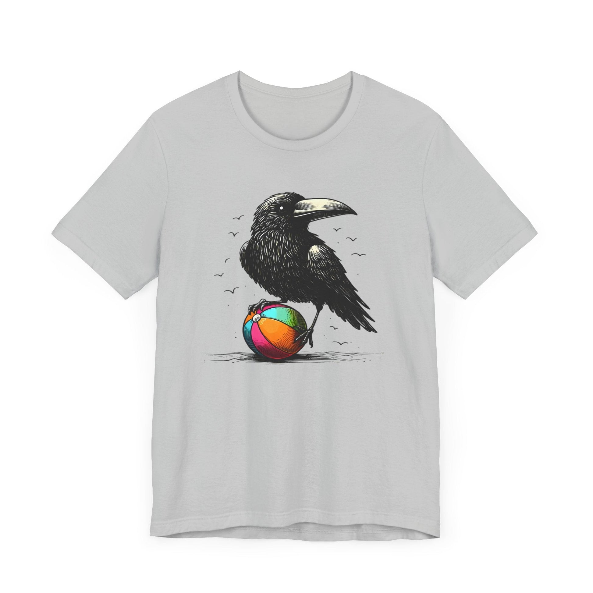 Raven On Beach Ball Short Sleeve Tee ShirtT - ShirtVTZdesignsSolid Athletic GreyXSCottonCrew neckcrow