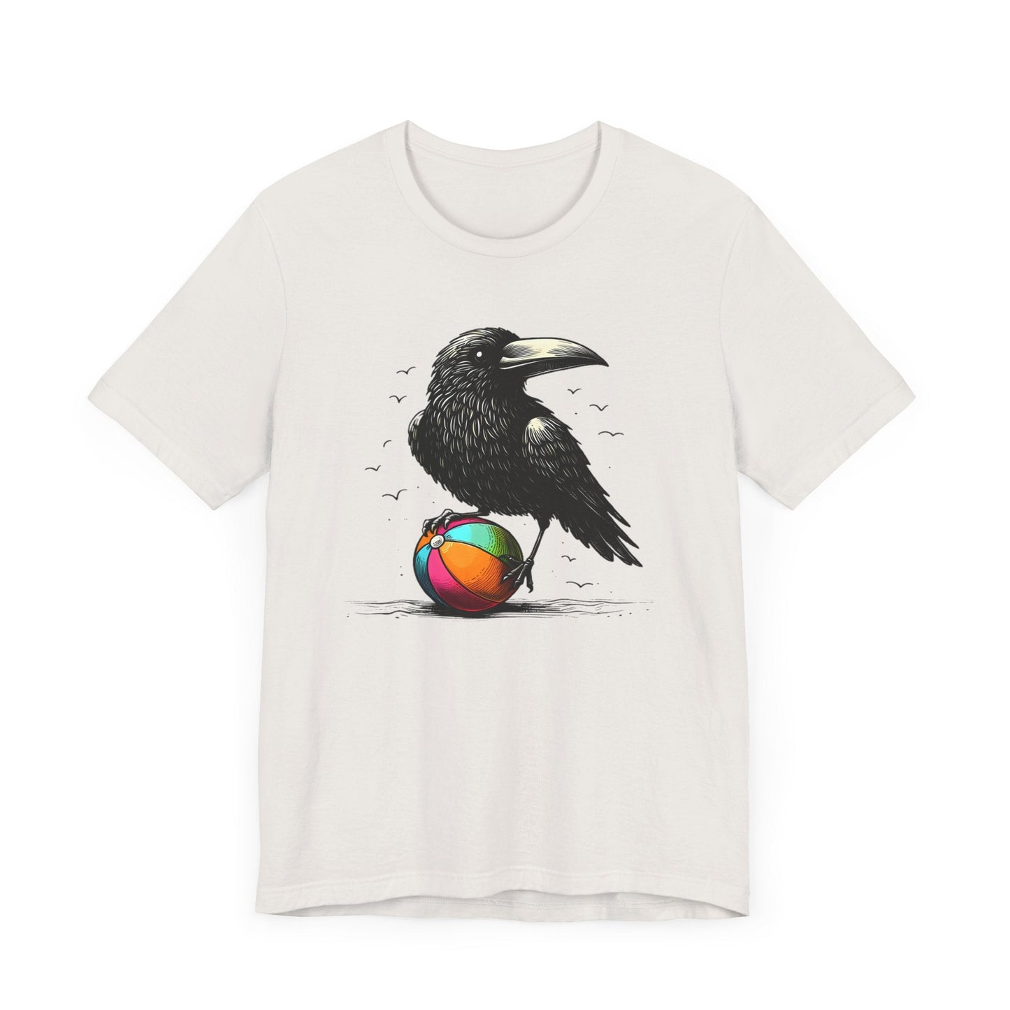 Raven On Beach Ball Short Sleeve Tee ShirtT - ShirtVTZdesignsVintage WhiteXSCottonCrew neckcrow