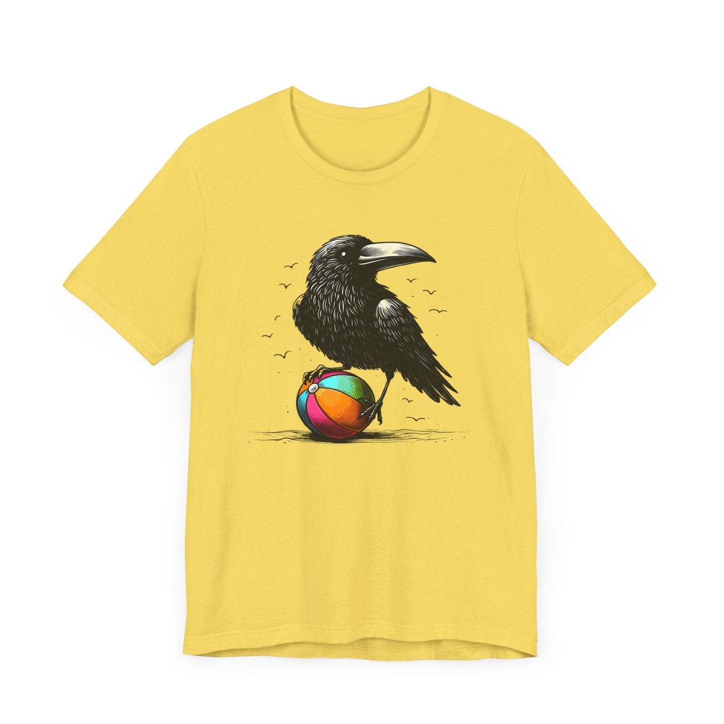 Raven On Beach Ball Short Sleeve Tee ShirtT - ShirtVTZdesignsMaize YellowXSCottonCrew neckcrow
