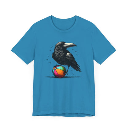 Raven On Beach Ball Short Sleeve Tee ShirtT - ShirtVTZdesignsAquaXSCottonCrew neckcrow