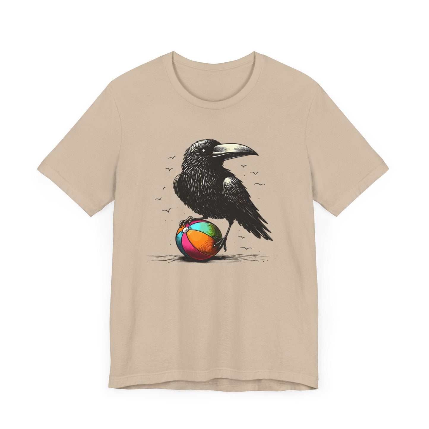 Raven On Beach Ball Short Sleeve Tee ShirtT - ShirtVTZdesignsTanXSCottonCrew neckcrow