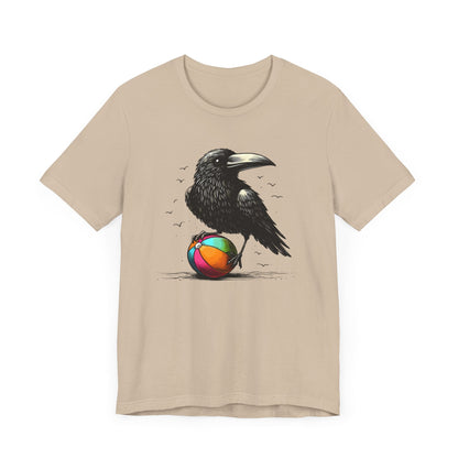 Raven On Beach Ball Short Sleeve Tee ShirtT - ShirtVTZdesignsTanXSCottonCrew neckcrow