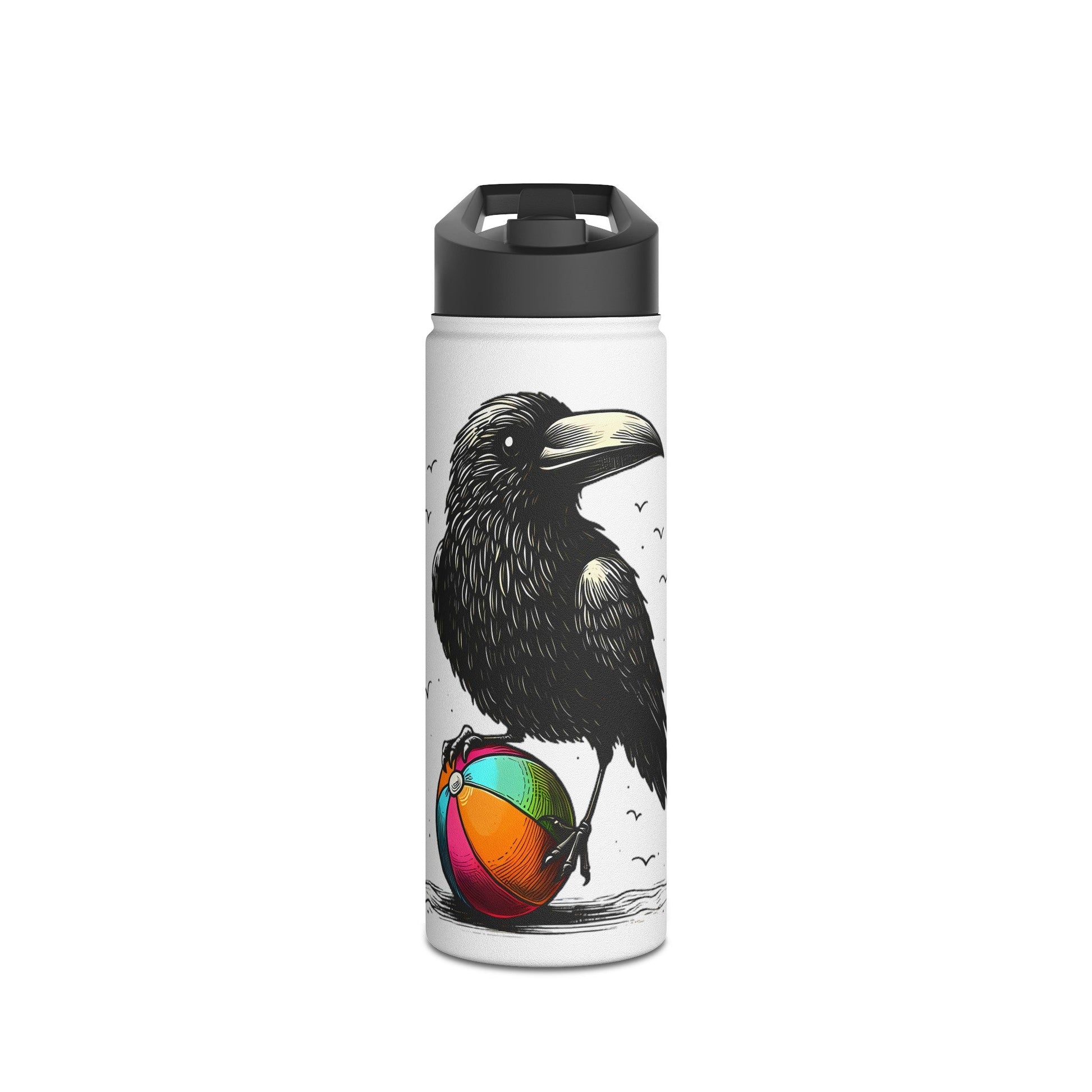 Raven on Beach Ball Stainless Steel Water BottleMugVTZdesigns18ozWhiteBack - to - SchoolBeverageBottles