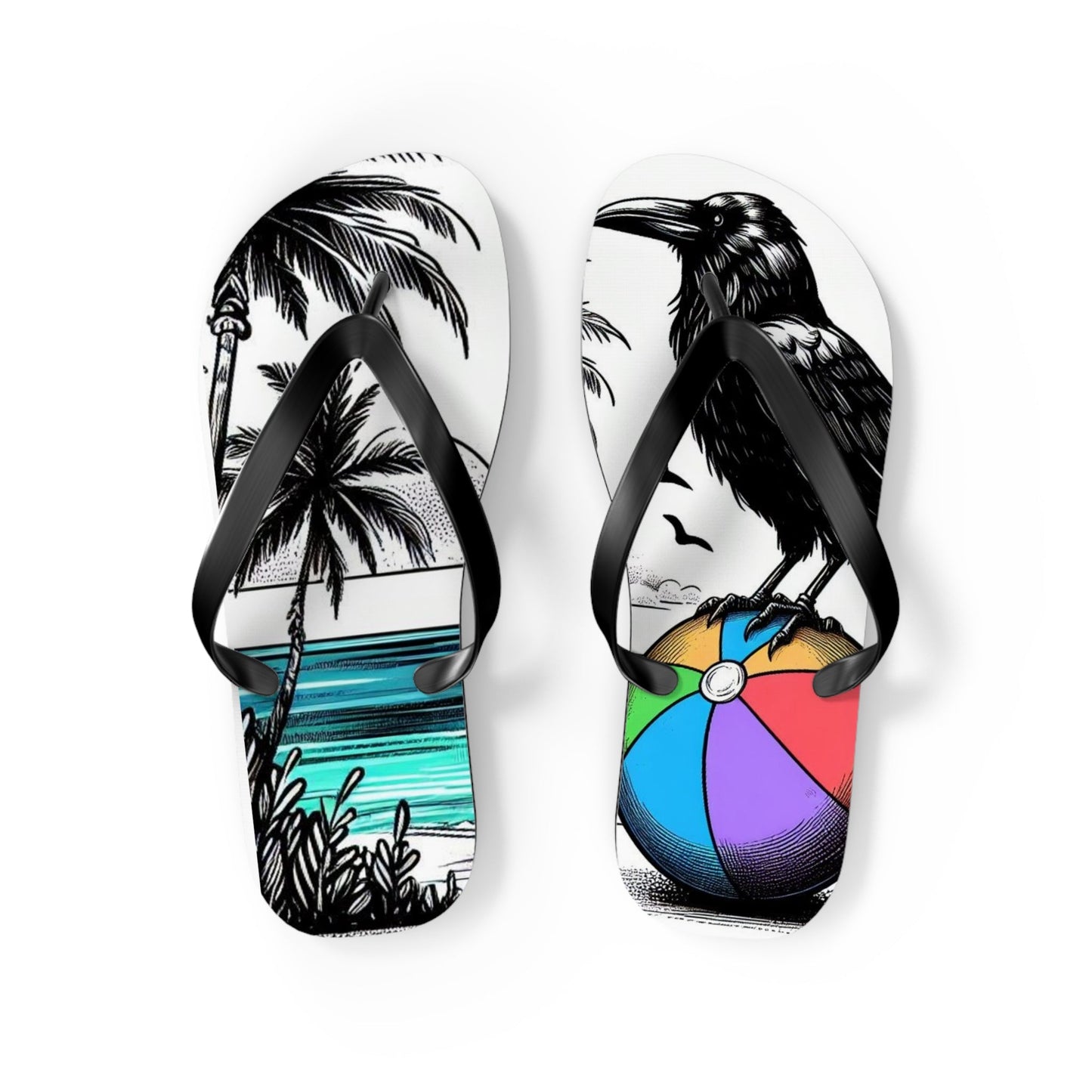 Raven On Beach Flip FlopsShoesVTZdesignsMBlack solebeachflipflopsfootwear