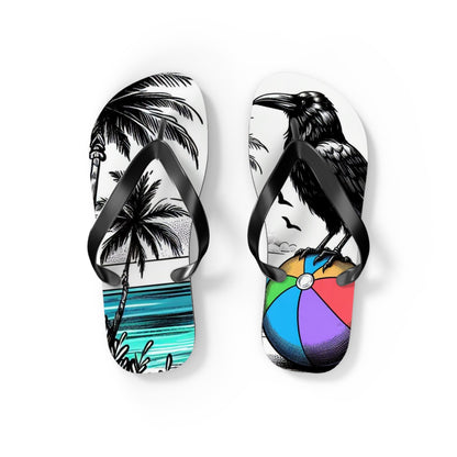 Raven On Beach Flip FlopsShoesVTZdesignsSBlack solebeachflipflopsfootwear