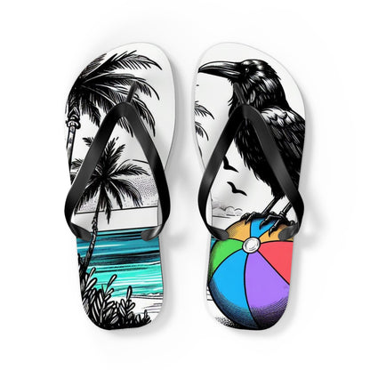 Raven On Beach Flip FlopsShoesVTZdesignsLBlack solebeachflipflopsfootwear