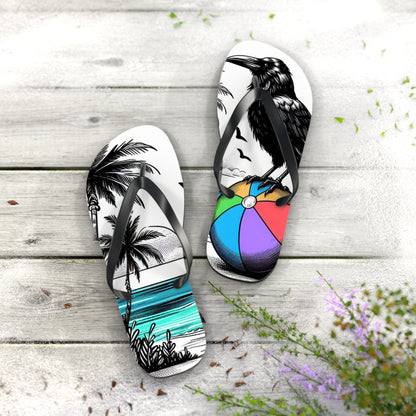 Raven On Beach Flip FlopsShoesVTZdesignsXLBlack solebeachflipflopsfootwear