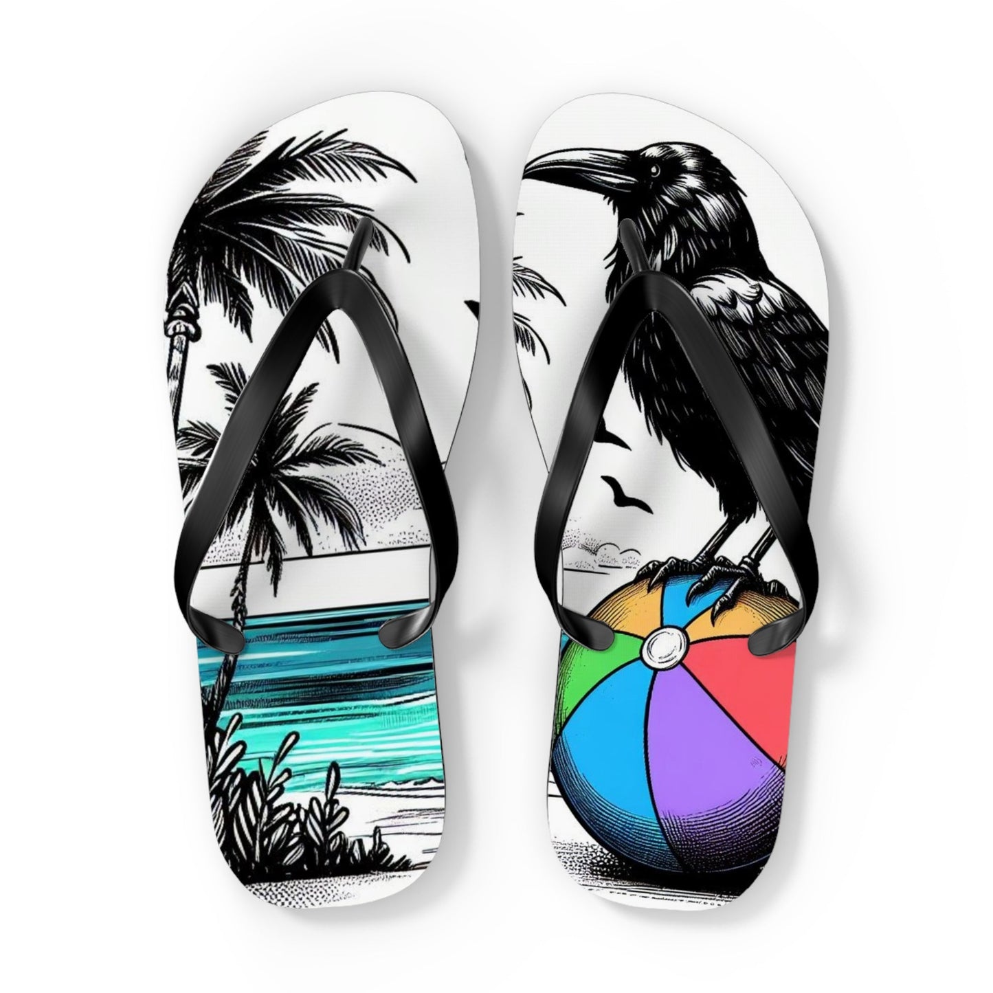 Raven On Beach Flip FlopsShoesVTZdesignsXLBlack solebeachflipflopsfootwear